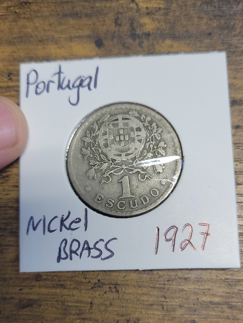 Vintage 1927 Portugal 1 Escudo Coin- Silver Tones
